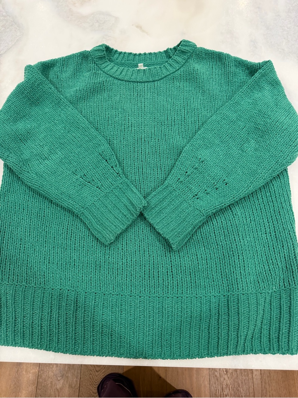 Aerie Green Chenille Knit Sweater Small Pullover Crewneck Soft Cozy